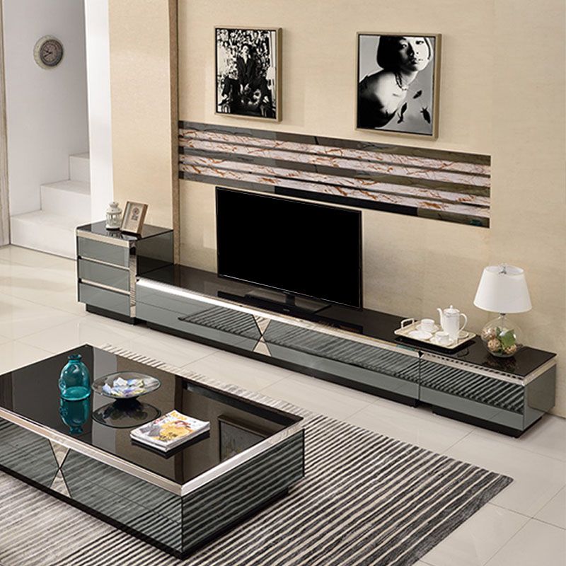 Glam Glass TV Stand Console 2 Lades Media Console TV Stand