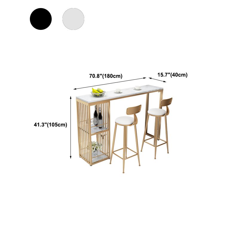 Pub-Tisch aus Kunstmarmor, rechteckiger Cocktail-Bartisch mit 2 Ablagen und Metallsockel