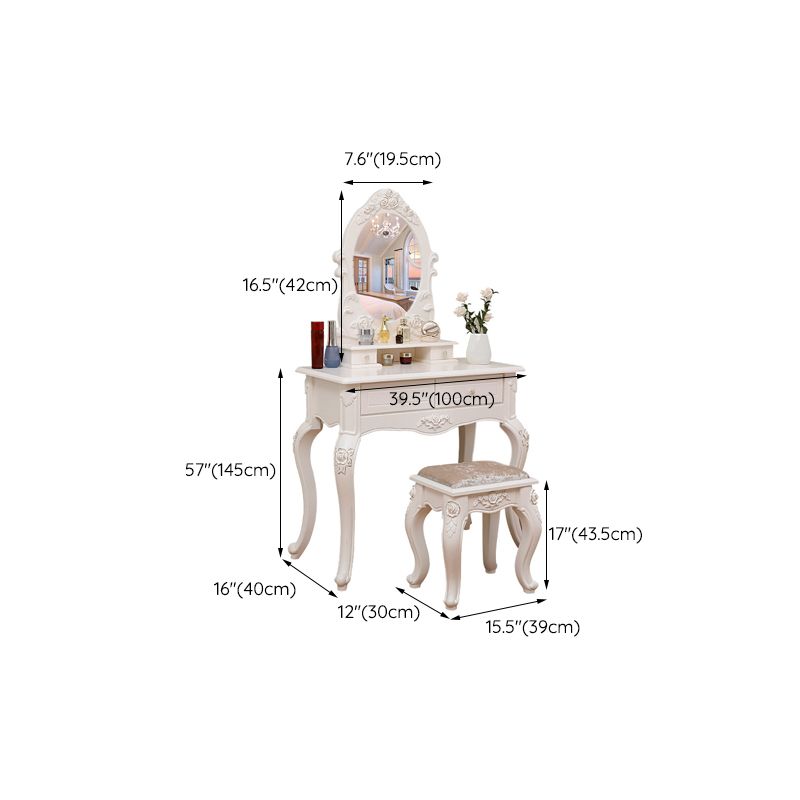 Victorian Mirrored Makeup Dressing Table Wood Stool Set in White Clearhalo 'Bedroom Furniture' 'furn' 'furn_makeup_vanities' 'Furniture' 'Makeup Vanities' 'makeup_vanities' 1200x1200_864cce7e-4db6-4f97-9046-2e4b596ed779