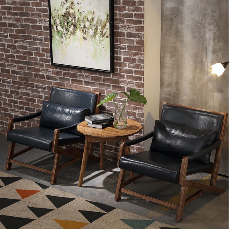 25.59" L x 29.52" W x 28.34" H Faux Leather Square Arms Lounge Chair with Pillow Back Clearhalo 'Accent Chairs' 'accent_chairs' 'Chairs & Seating' 'furn' 'furn_accent_chairs' 'Furniture' 'furniture_accent_chairs' 'Living Room Furniture' 1200x1200_864fea09-cc99-453f-b9eb-87d064b3f602