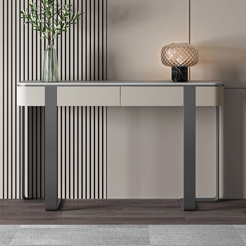 Half Moon Modern Console Table Antique Finish Console Sofa Table in Stone Clearhalo 'Console Tables' 'console_tables' 'Entry & Mudroom Furniture' 'furn' 'furn_console_tables' 'Furniture' 1200x1200_865032da-fd34-4b88-a9a3-5030f4e69587