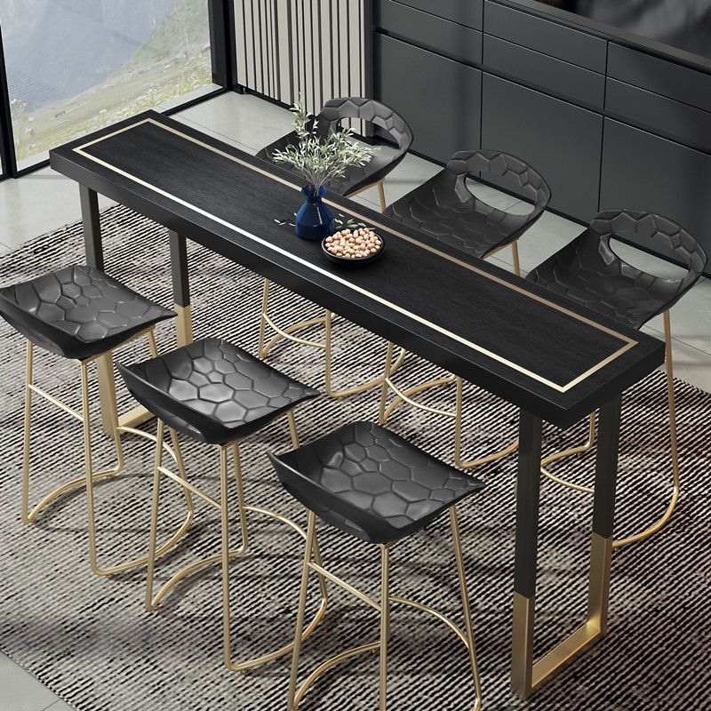 Glam Style Cocktail Bar Table 42-inch Height Wood Top Iron Frame Bar Table Clearhalo 'Bar Furniture' 'Bar Tables' 'bar_tables' 'Furniture' 'furniture_bar_tables' 'Kitchen & Dining Furniture' 'kitchen&dining_furn' 'kitchen' 1200x1200_86518e93-6c02-4b1f-a4ff-24b1d9869a1f