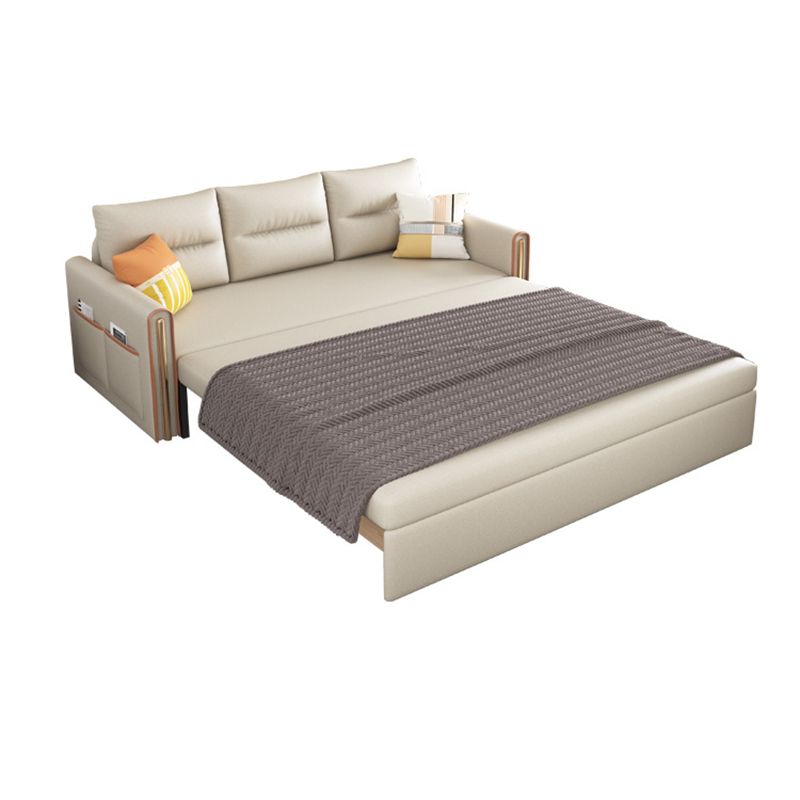 Beige 31.49 "divano letto largo glam divano in pelle finta con cuscino incluso