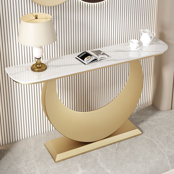 Stone Half Moon Accent Table 1-shelf 11.81" Wide Console Table for Hall Clearhalo 'Console Tables' 'console_tables' 'Entry & Mudroom Furniture' 'furn' 'furn_console_tables' 'Furniture' 1200x1200_8655d82a-46bf-4f1d-bc3c-8c29e70d9ed9
