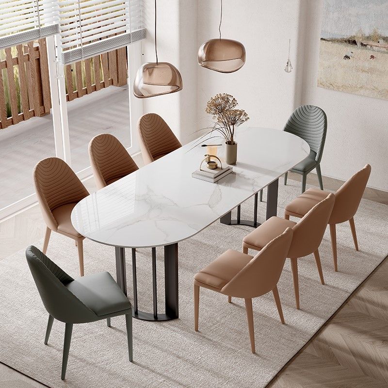 Simplicity Style Oval Double Furniture Stone Dining Table for Dining Room Clearhalo 'Dining Tables & Seating' 'Dining Tables' 'dining_table' 'furn' 'furn_dining_table' 'Furniture' 'furniture_dining_table' 'Kitchen & Dining Furniture' 'kitchen' 'kitchen_dining_table' 1200x1200_8658ffb5-8436-4da6-b120-cb4668383268