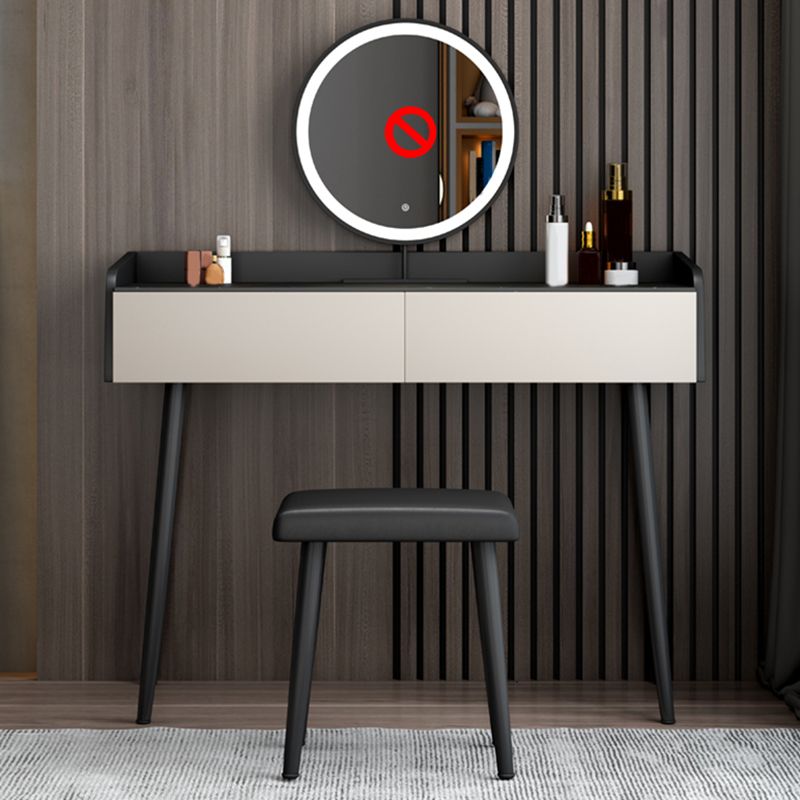 Coiffeuse contemporaine à 2 tiroirs avec plateau en pierre noire et tabouret
