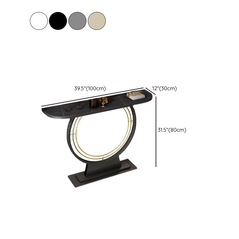 12 Inch Wide Glam Accent Table Half Moon Stone Console Table for Hall