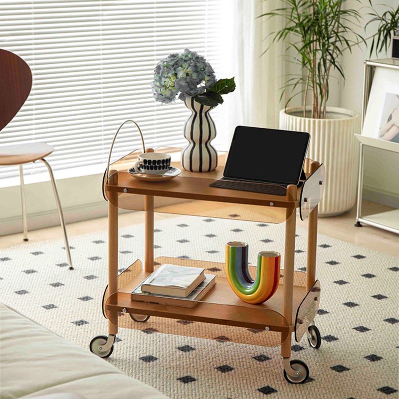 Rectangular Solid Wood End Table with Casters 28.7" Tall 2-Tier Side Table in Brown Clearhalo 'Coffee & Accent Tables' 'End & Side Tables' 'end_side_tables' 'furn' 'furn_end_side_tables' 'Furniture' 'Living Room Furniture' 1200x1200_8660e575-f72f-4b06-b685-f7c6dfaddcd7
