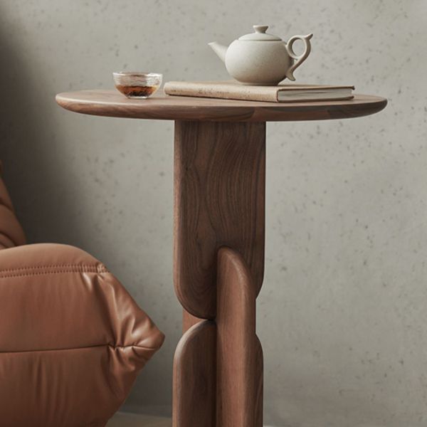 Contemporary Side End Table Round Pedestal Walnut Living Room Solid Wood Corner Table