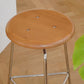 Contemporary Solid Wood Round Armless Bar Stool with Metal Base