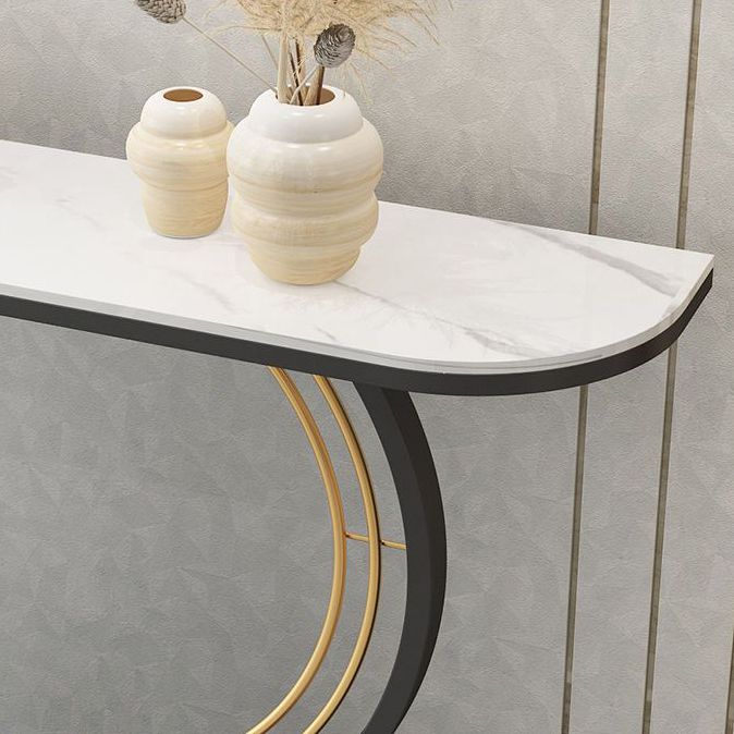 31.5" Tall Hall Console Table Stone Rectangle Accent Table with Abstract Base Clearhalo 'Console Tables' 'console_tables' 'Entry & Mudroom Furniture' 'furn' 'furn_console_tables' 'Furniture' 1200x1200_86686b28-e61a-4160-9008-f19d7ff66aa2