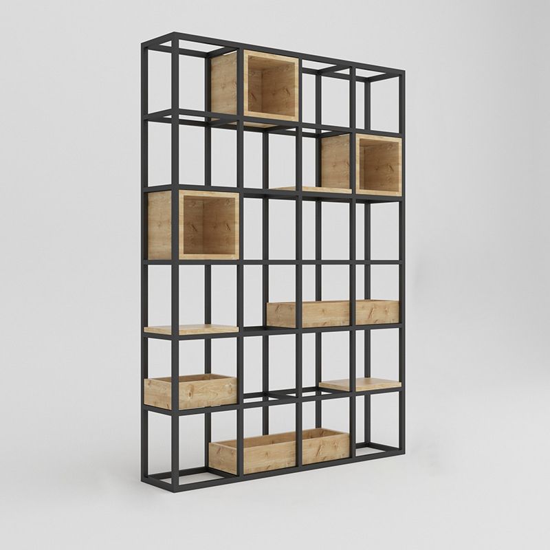 Modern Open Etagere Bookshelf with Black Iron Frame Pine Wood Shelf Clearhalo 'Bookcases' 'Furniture' 'furniture_bookcases' 'kitchen' 'kitchen_bookcases' 'Living Room Furniture' 'Office Furniture' 1200x1200_86697aae-aa02-4c65-b069-a0f47667da56