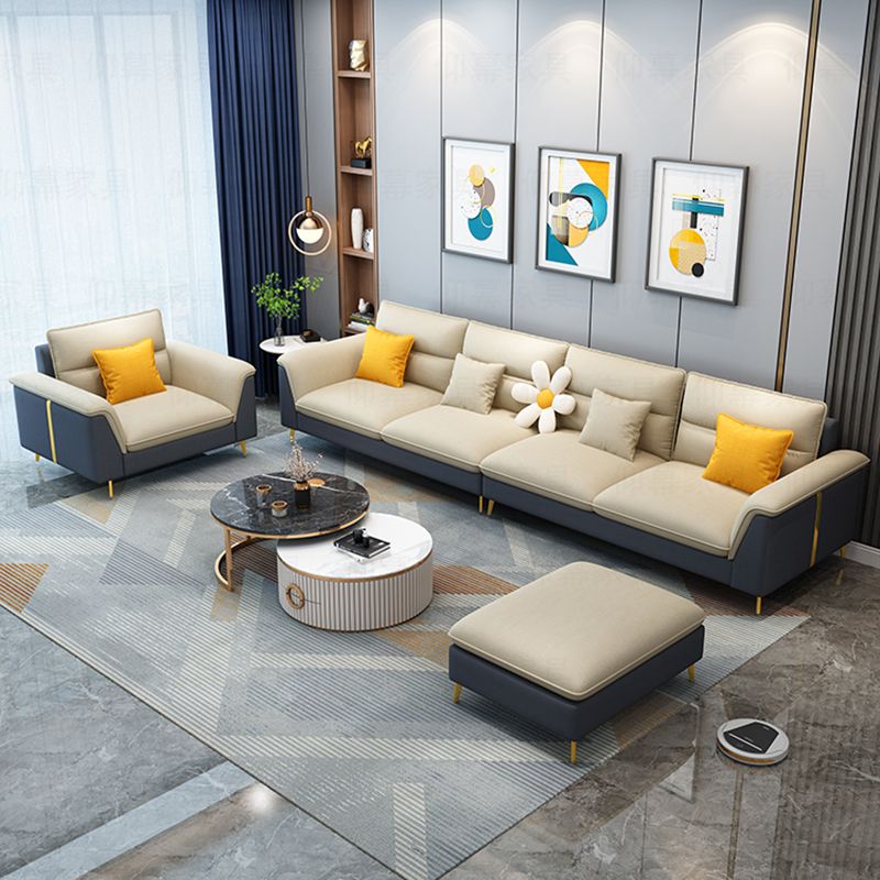 Modern Faux Leather Square Arm Sofa with Bolster Pillows for Living Room Clearhalo 'furn' 'furn_sectionals' 'Furniture' 'furniture_sectionals' 'kitchen' 'kitchen_sectionals' 'Living Room Furniture' 'Sectionals' 1200x1200_866a5a85-5d0a-4a3d-8b45-fe717bf8407b