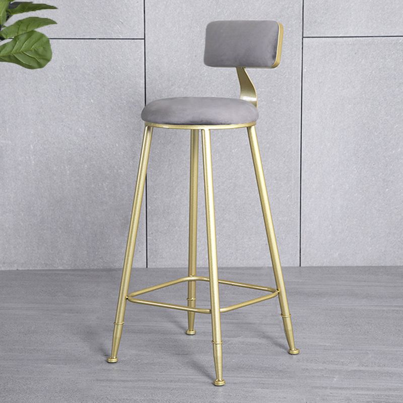 Glam Backrest Armless Counter Stool Iron Beauty Shop Bar Stool with Suede Cushion Clearhalo 'Bar Furniture' 'Bar Stools' 'bar_stools' 'furn' 'furn_bar_stools' 'furniture_bar_stools' 'Kitchen & Dining Furniture' 'kitchen&dining_furn' 'kitchen' 'kitchen_furn' Furniture' 1200x1200_866feb46-7bf7-4e09-be2f-ed6f9a6348fe