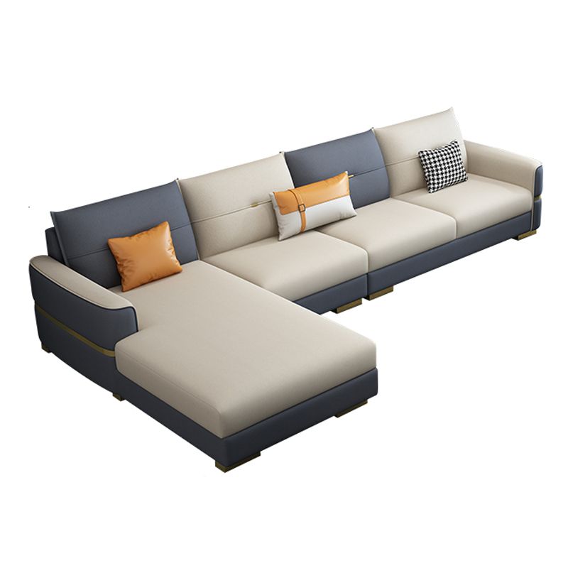 Faux Leather Square Arm Sofa Glam Grey and Beige Sofa Chaise