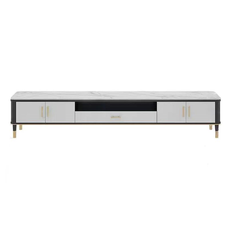 Glam Style TV Stand Stone Open Storage TV Console with 2-Door