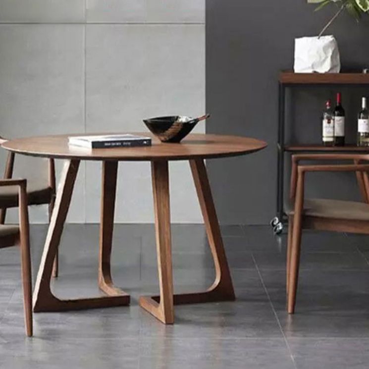 Modern Round Brown Rubberwood Dining Table with Double Pedestal Clearhalo 'Dining Tables & Seating' 'Dining Tables' 'dining_table' 'furn' 'furn_dining_table' 'Furniture' 'Kitchen & Dining Furniture' 1200x1200_8674c2eb-b482-40aa-a88d-0e3fbb370eeb
