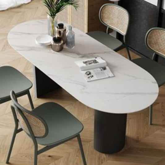 Modern Sintered Stone Dining Table Oval Shape Double Pedestal Kitchen Desk