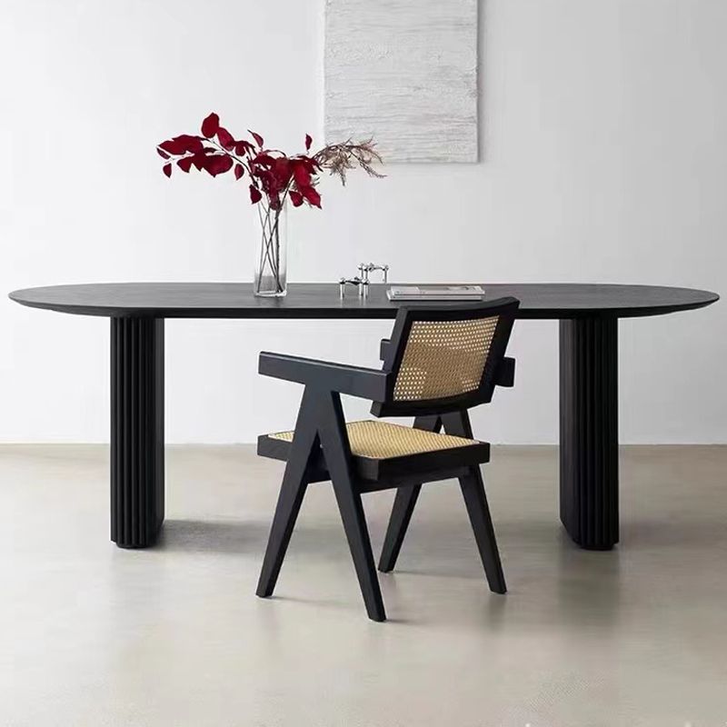 Black Double Pedestal Table Oval Solid Wood Dining Table for Home Kitchen Dinner