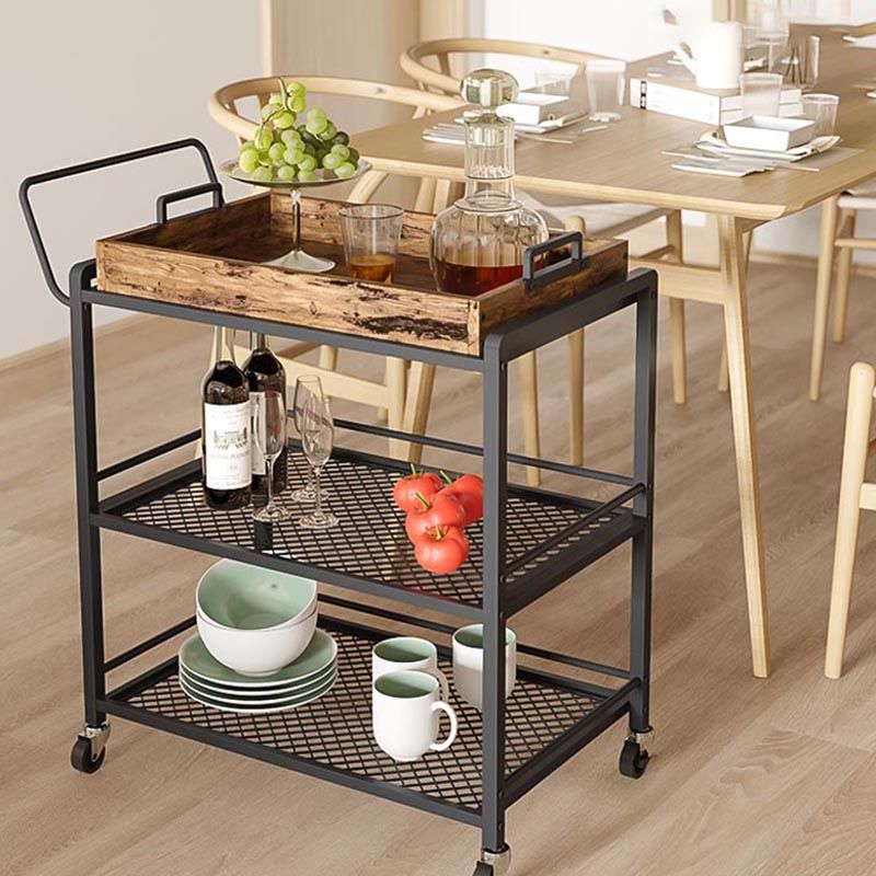 Modern Style Metal Prep Table 31.5"H Rolling Wood Prep Table with Open Storage Clearhalo 'furn' 'furn_kitchen_islands_carts' 'Furniture' 'Kitchen & Dining Furniture' 'Kitchen Islands & Carts' 'kitchen_islands_carts' 1200x1200_8682fbae-8a35-4c5f-95f7-c7109618cecc