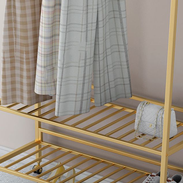 Glam Metal Hall Stand Hanging Rail Storage Shelving and 2 Hooks Coat Hanger Clearhalo 'Entry & Mudroom Furniture' 'furn' 'furn_hall_tree_coat_racks' 'Furniture' 'Hall Trees & Coat Racks' 'hall_tree_coat_racks' 1200x1200_8684cf93-a235-40d0-adc6-fa0c94af466c