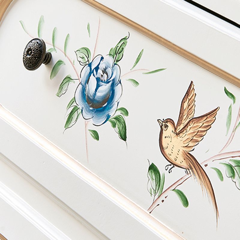 Cassa di deposito in legno di campagna francese bianco con cassetti per la casa