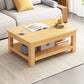 Modern 17.7" H Brown/ Natural Rectangle Wooden 4 Legs Coffee Table with Shelf