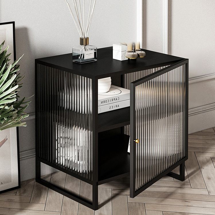 Glass and Metal Bedside Cabinet Modern Minimalist Bedside Table with Legs Clearhalo 'Bedroom Furniture' 'furn' 'furn_night_stand' 'Furniture' 'night_stand' 'Nightstands' 1200x1200_869227b6-5983-4b0d-8152-470d2680cbee