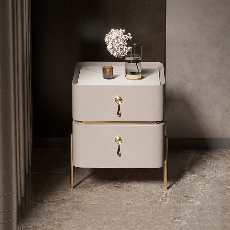 Leather Nightstand with 4 Legs Glam Night Table with Drawers Clearhalo 'Bedroom Furniture' 'furn' 'furn_night_stand' 'Furniture' 'night_stand' 'Nightstands' 1200x1200_8693efd5-c482-4b0d-b541-d6186eefe75e