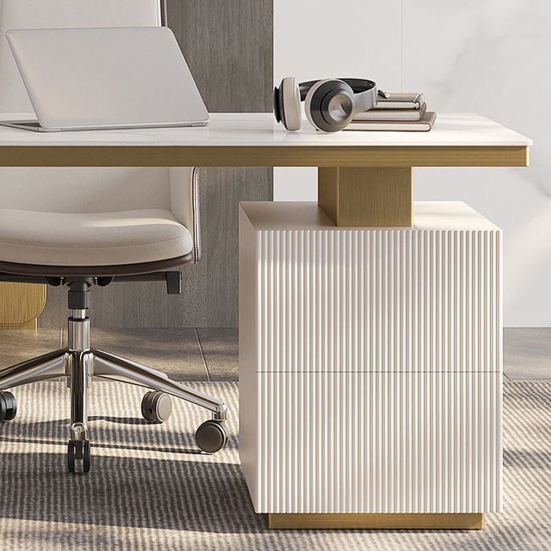 Descripción de oficina de la oficina de acabado antiguo escritorio de computadora glamoroso con 2 cajones de almacenamiento