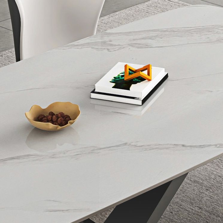 White Stone Top Dining Table Rectangular Tabletop with Metal Pedestal Base Clearhalo 'Dining Tables & Seating' 'Dining Tables' 'dining_table' 'furn' 'furn_dining_table' 'Furniture' 'Kitchen & Dining Furniture' 1200x1200_8694e016-9c4a-4d7c-9a78-dcd8475370b6