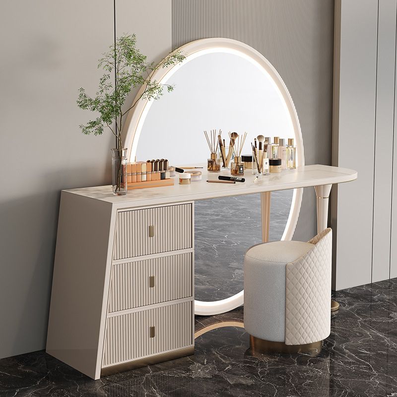 Moderne avec tiroir chambre miroir métallique avec coiffeuse tabouret