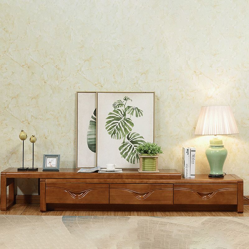 Soporte tradicional para TV, consola de soporte para TV de madera de caucho con cajones