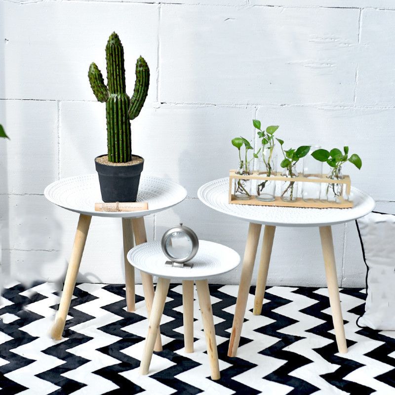 Modern White Wooden Coffee Table Round Coffee Table with Three Legs Clearhalo 'Coffee & Accent Tables' 'Coffee Tables' 'coffee_tables' 'furn' 'furn_coffee_tables' 'Furniture' 'furniture_coffee_tables' 'Living Room Furniture' 1200x1200_86996d59-7d90-491b-9440-e983a843c8ec