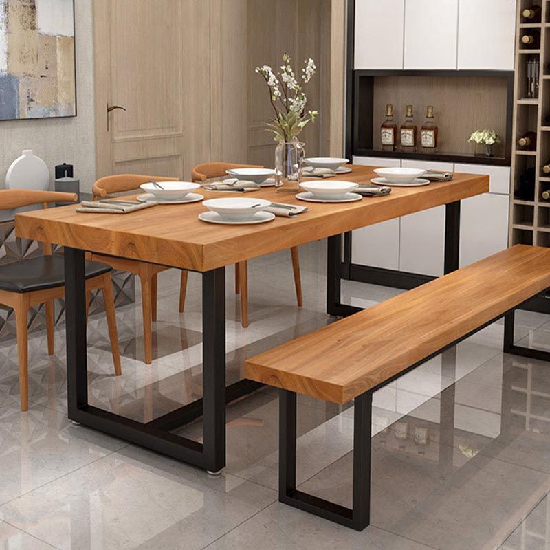 Industrial 1/5 Pieces Dining Set Rectangle Pine Wood Dining Table for Living Room
