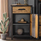Metal & Wood Accent Cabinet Industrial Style Glass Paned Storage Cabinet
