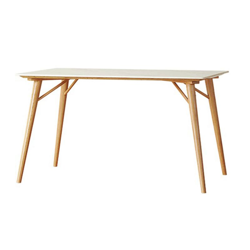 Table à manger rectangulaire blanche contemporaine avec des pattes en bois massif