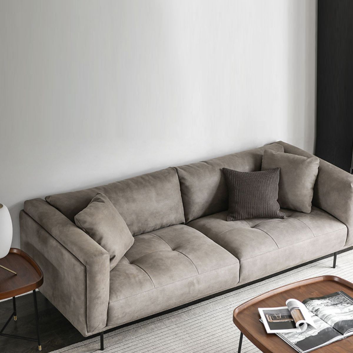 Tufted Modern Faux Leather Sofa Tuxedo Arm Cushions Sofa - 31.5" H