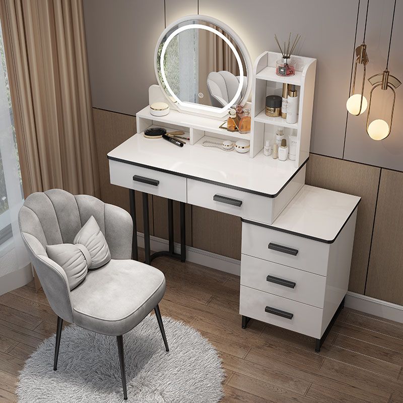 White Mirrored Vanity Bedroom Make-up Vanity Table Set with 5 Drawers Clearhalo 'Bedroom Furniture' 'furn' 'furn_makeup_vanities' 'Furniture' 'Makeup Vanities' 'makeup_vanities' 1200x1200_86a5341e-36f9-4762-af59-8853980c4f93
