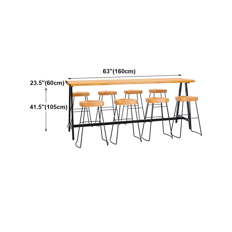 Light Brown Modern Style Bar Table in Solid Wood and Iron Cafe Bar Table, Only Table Clearhalo 'Bar Furniture' 'Bar Tables' 'bar_tables' 'furn' 'furn_bar_tables' 'Furniture' 'furniture_bar_tables' 'Kitchen & Dining Furniture' 1200x1200_86a61556-2075-45d0-86ae-2ed5fadfb227