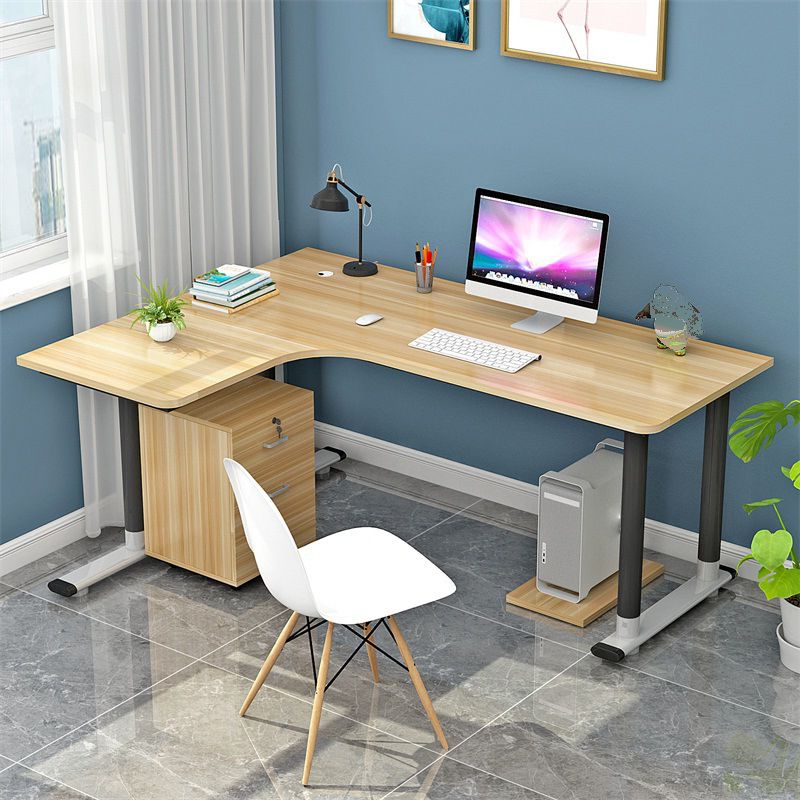 L-vormige moderne stijl Office Desk Metal en Wood Writing Desk voor woonkamer