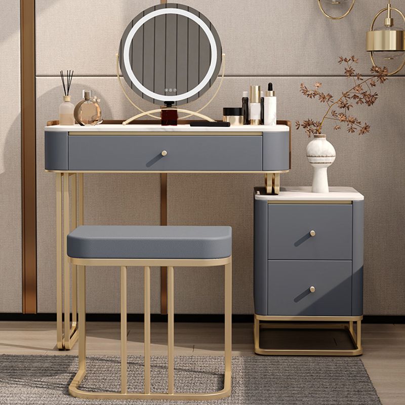 Stone Top Make-up Eitelkeit luxuriöser Metall-Schminktisch in Grau/Weiß