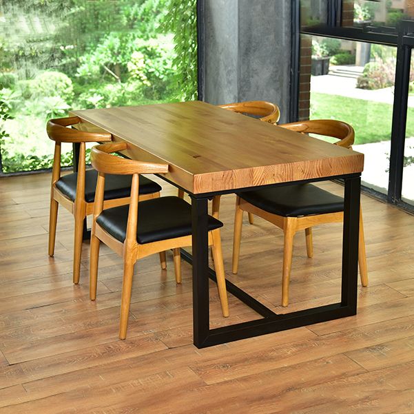 Tavolo da pranzo in legno in legno rettangolo nero tavolo da casa di base di cavalletto in ferro nero