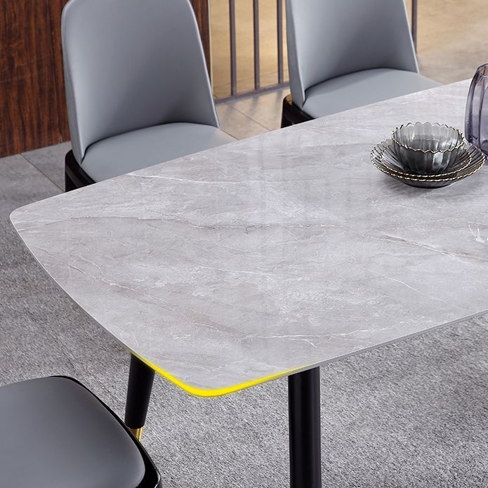 Rectangle Luxury Dining Table Grey Tone Fixed Table with Sintered Stone Clearhalo ' dining_table' 'Dining Tables & Seating' 'Dining Tables' 'furn' 'furn_dining_table' 'Furniture' 'furniture_dining_table' 'Kitchen & Dining Furniture' 'kitchen&dining_furn' 'kitchen' 'kitchen_dining_table' 1200x1200_86bc061a-647e-4ff9-9277-f9f4d19463c7