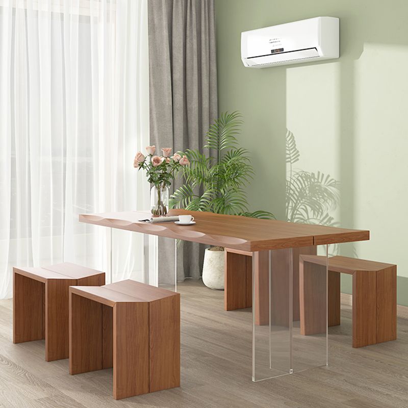 Luxury Wood Table for Restaurant Rectangle Dining Table with Acrylic Double Pedestal Base Clearhalo ' dining_table' 'Dining Tables & Seating' 'Dining Tables' 'furn' 'furn_dining_table' 'Furniture' 'furniture_dining_table' 'Kitchen & Dining Furniture' 'kitchen&dining_furn' 'kitchen' 'kitchen_dining_table' 1200x1200_86be46d8-f3ef-4276-a0a4-b4052f34ee63