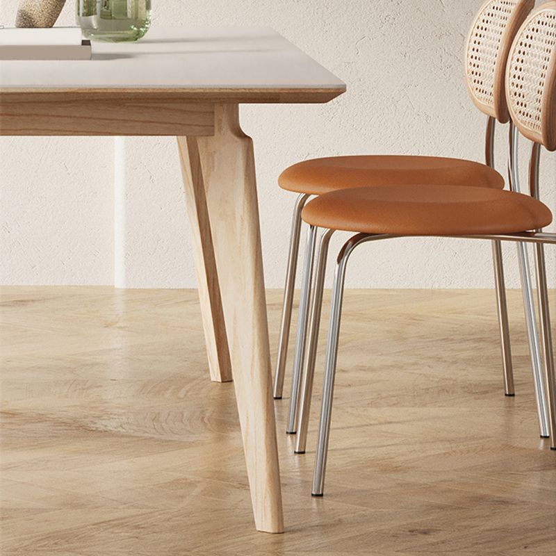 Mesa de comedor rectangular contemporánea con patas de madera maciza marrón claro