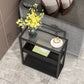 21.6" Tall Modern Rectangular Glass Top Side Table Iron Frame End Table with Shelves