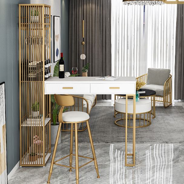 2-Drawer Modern Steel Bar Dining Table White Stone Top Indoor Bistro Table with Wine Rack Clearhalo 'Bar Furniture' 'Bar Tables' 'bar_tables' 'furn' 'furn_bar_tables' 'Furniture' 'furniture_bar_tables' 'Kitchen & Dining Furniture' 1200x1200_86c40a64-cc48-452c-9e9b-b02025b5a519
