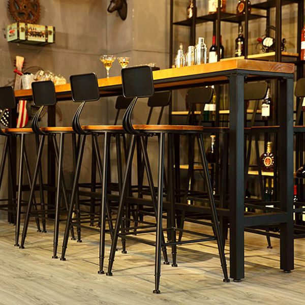 Pine Wood Bar Dining Table Industrial Style Rectangle Bar Table with Trestle for Cafe