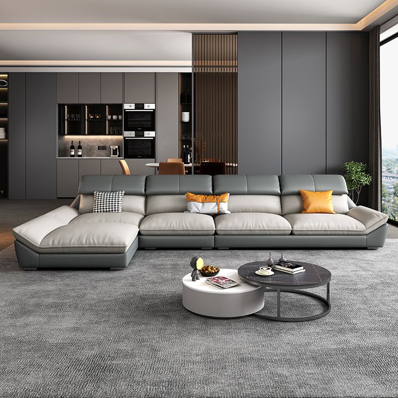 Grey Stain-Resistant Faux Leather Pillow Top Arm Sofa/Sectional for Living Room Clearhalo 'furn' 'furn_sectionals' 'Furniture' 'furniture_sectionals' 'kitchen' 'kitchen_sectionals' 'Living Room Furniture' 'Sectionals' 1200x1200_86c96f32-e325-426e-a774-241b390d0527